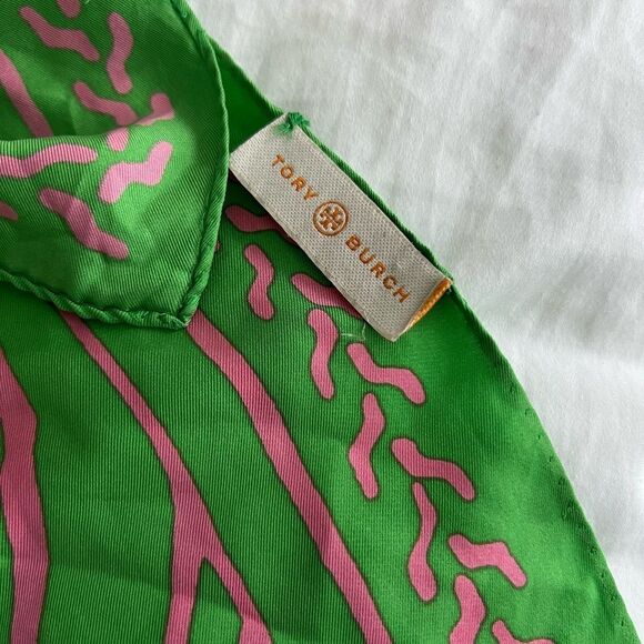 Tory Burch Green and Pink Patterned Scarf - Picture 4 of 5
